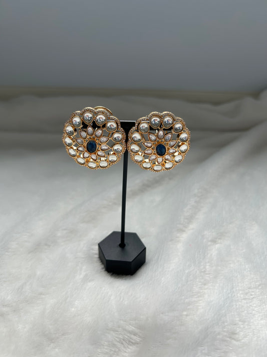 Navy Blue Uncut Kundan Studs