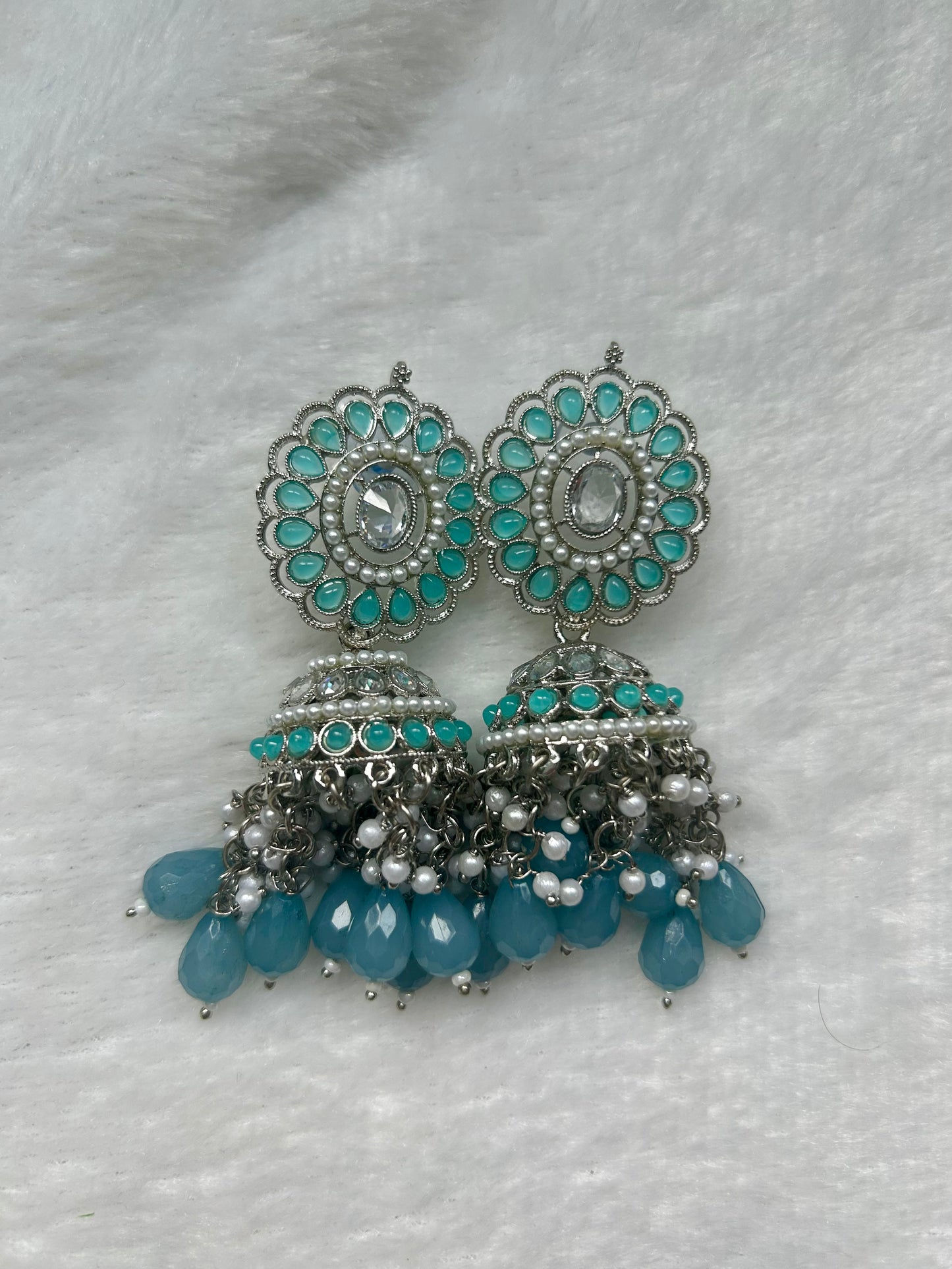 Blue Polki Jhumka Earrings