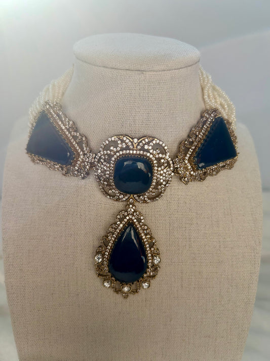 Royal Blue Doublet Choker Set