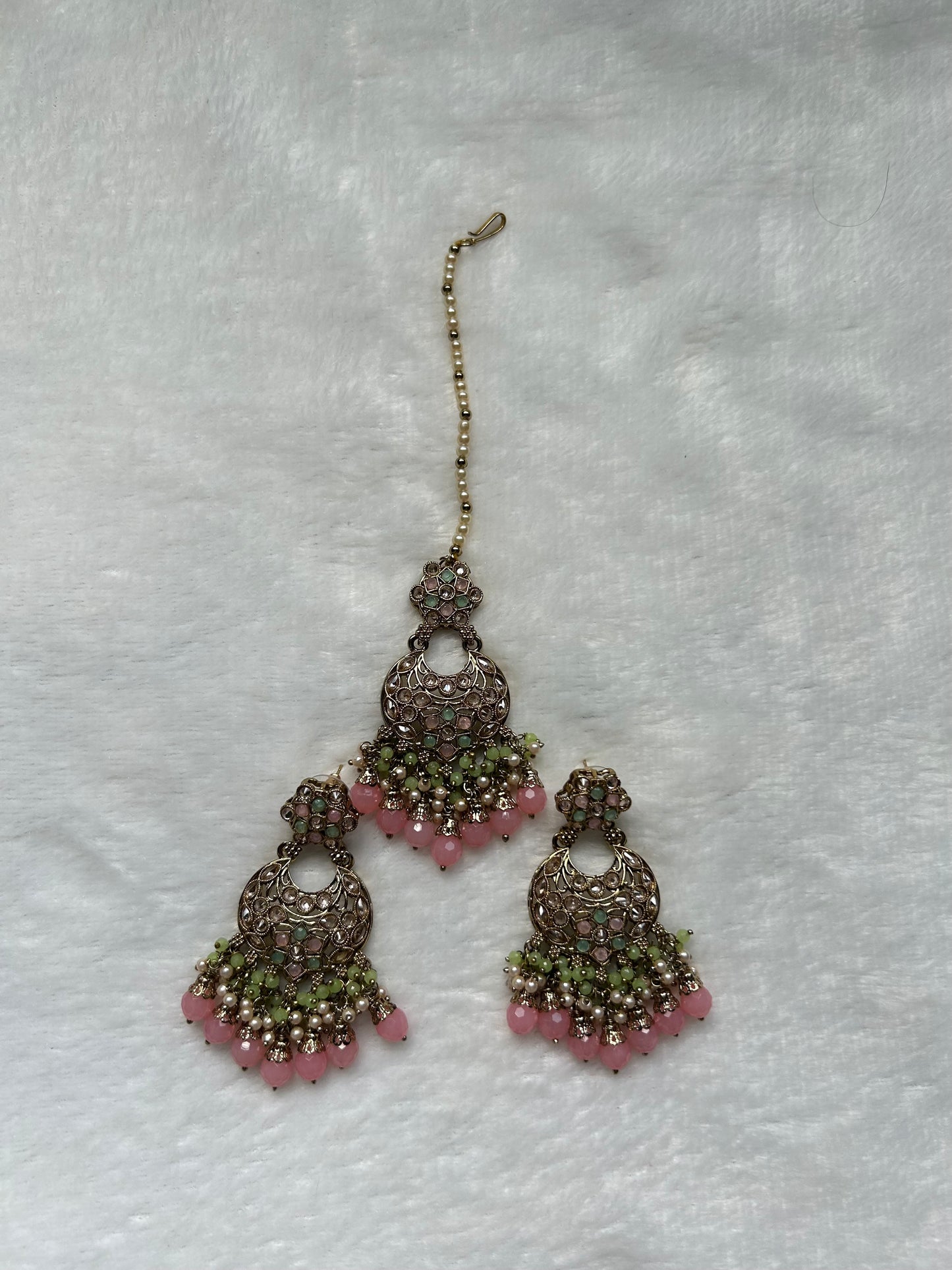 Pink and Mint Polki Tikka Set