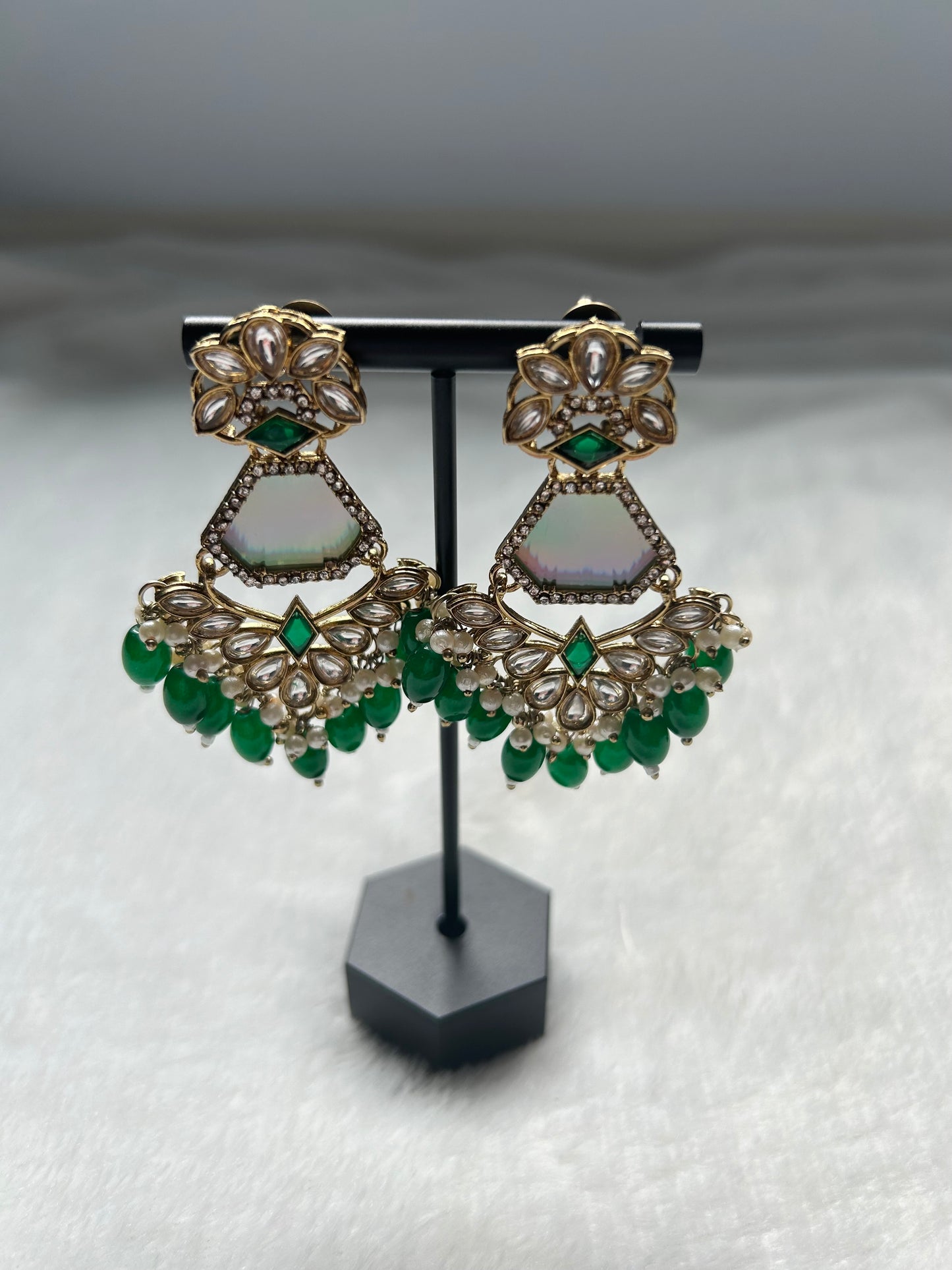 Emerald Green Fusion Kundan Earrings