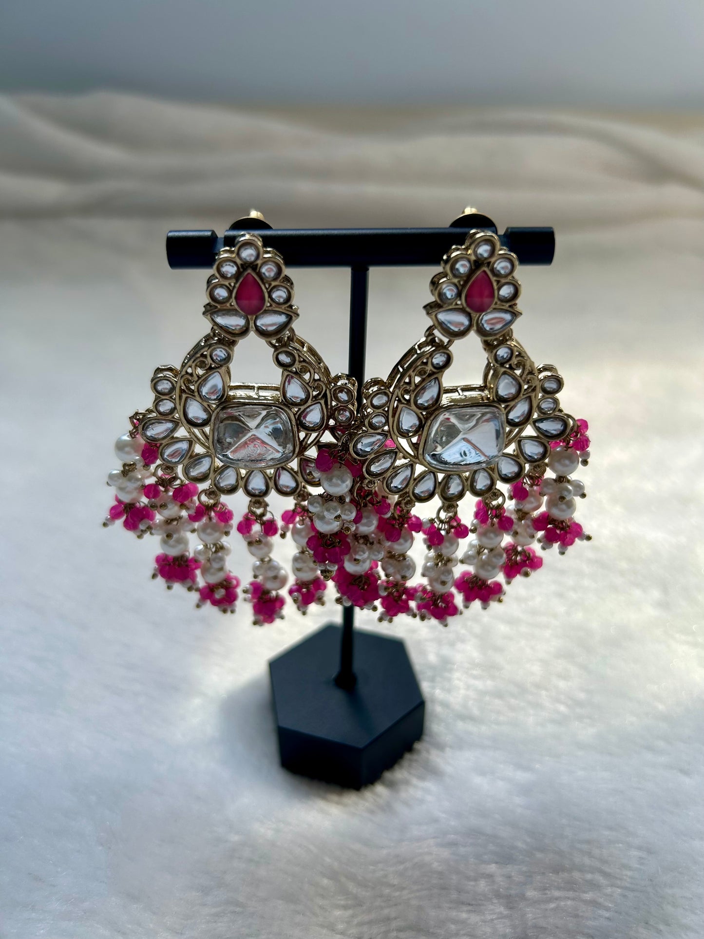 Hot Pink Kundan Earrings