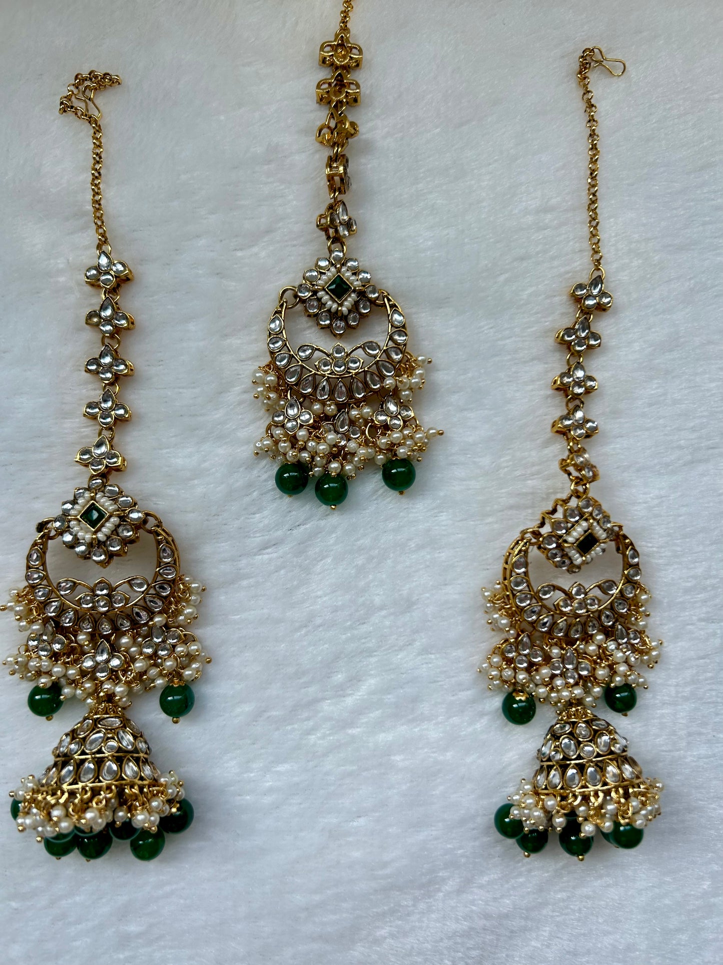 Emerald Green Kundan Tikka Set