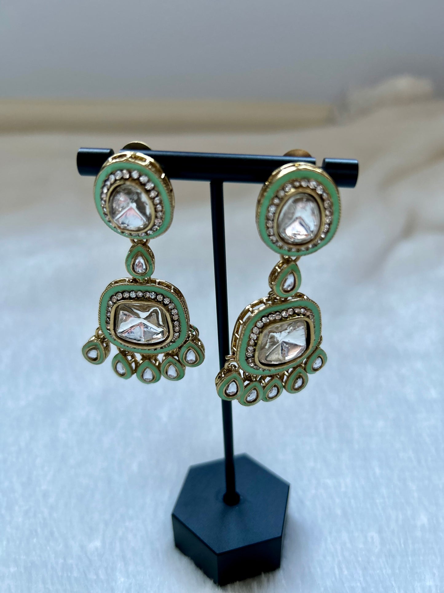 Mint Green Kundan Earrings