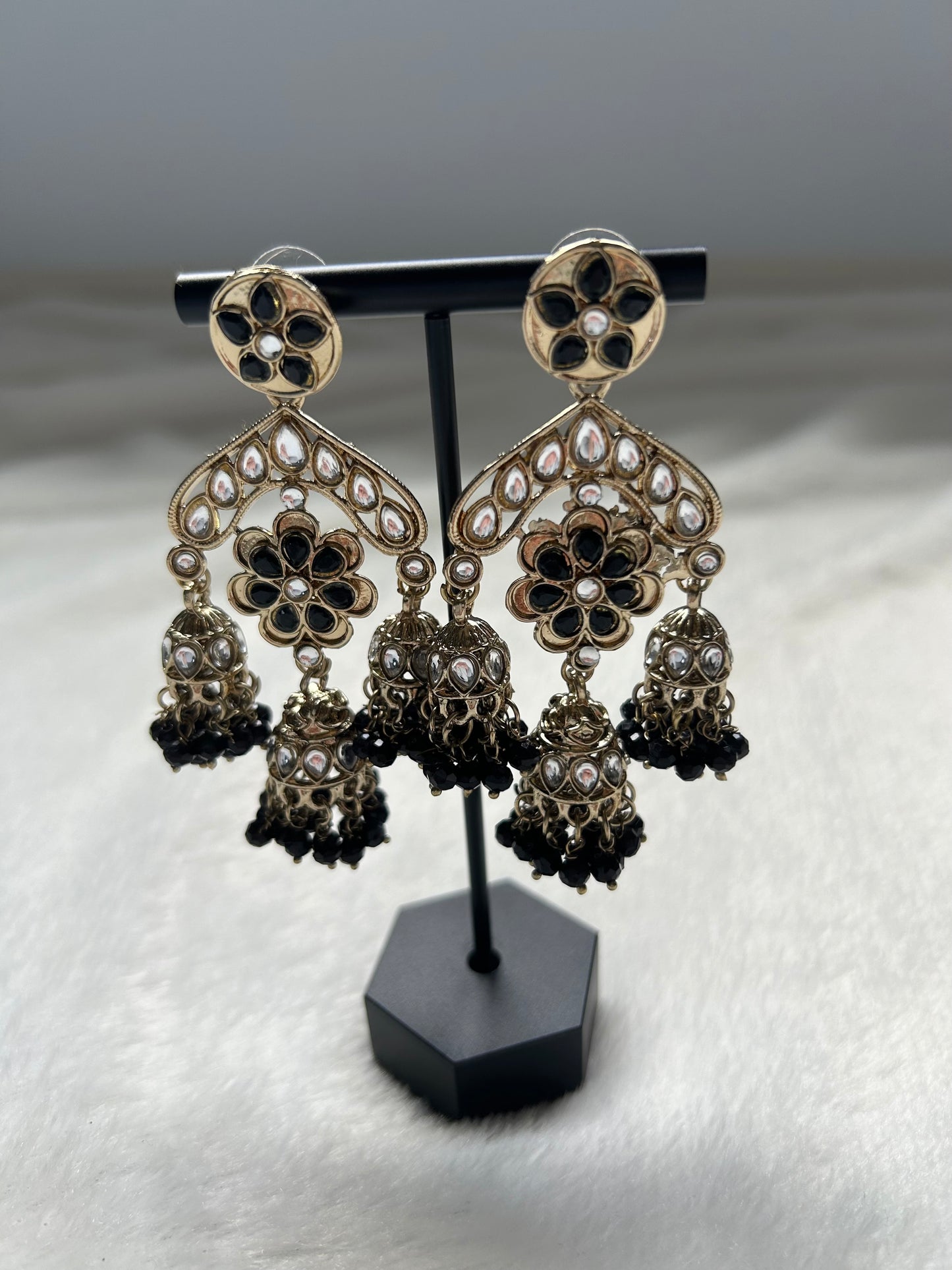 Black Kundan Drop Jhumki Earrings