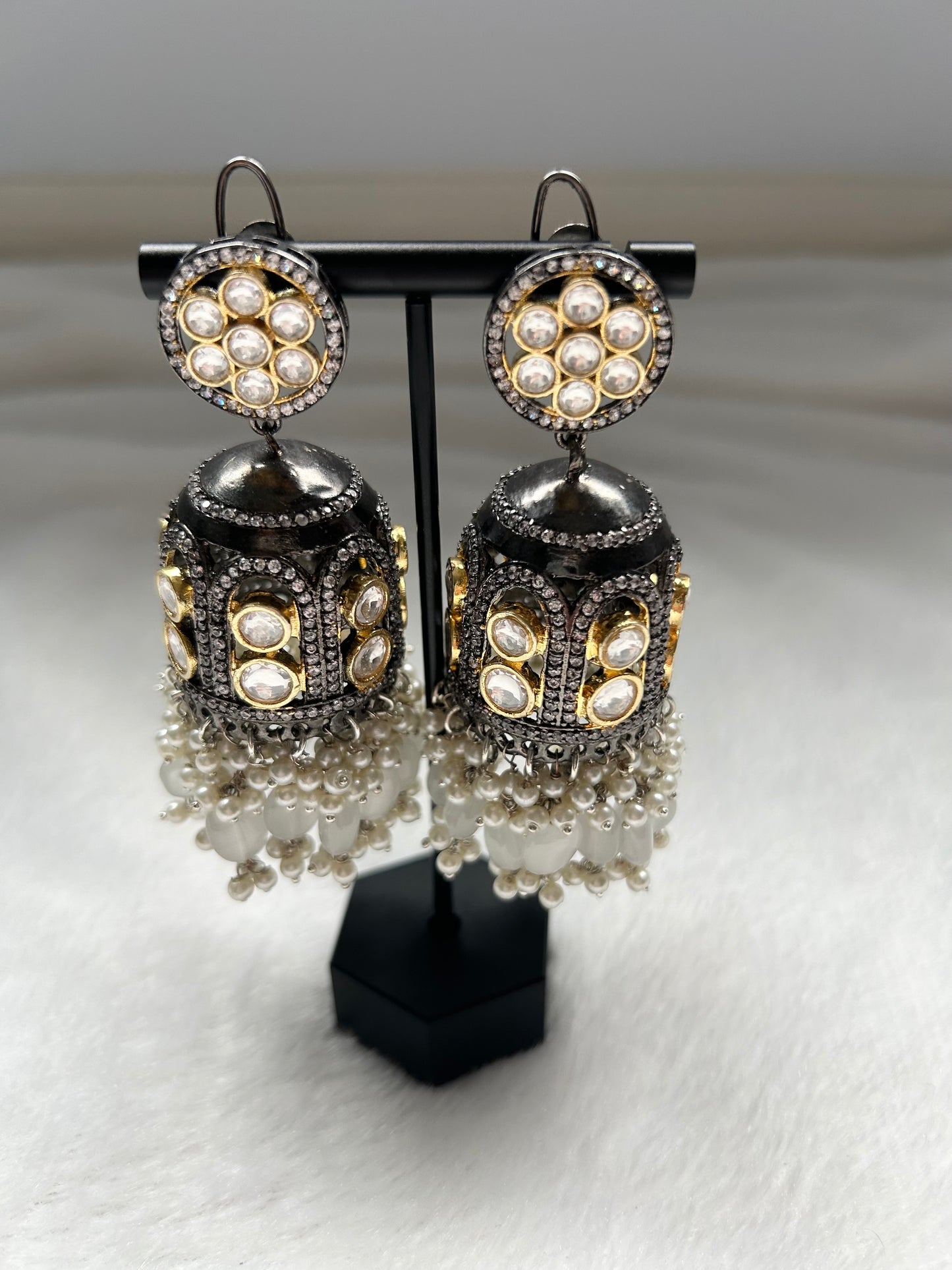 Oversized Light Grey Jhumki Earrings