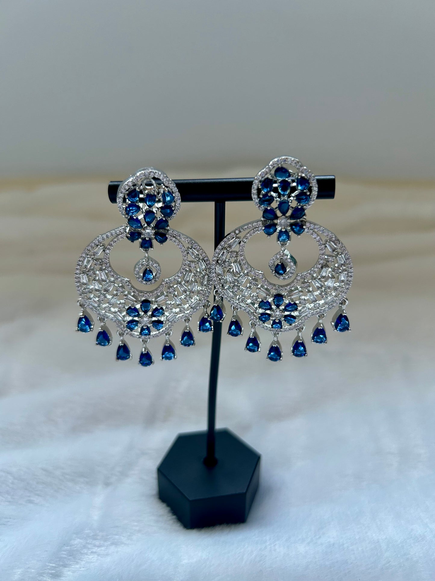 AD Royal Blue Chandbali Earrings