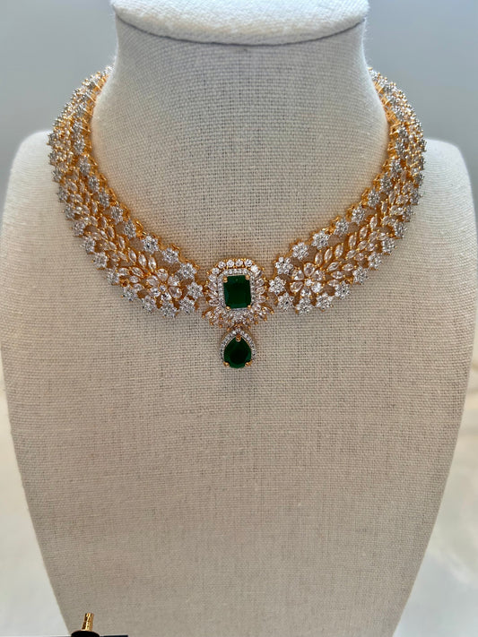 AD Dual Toned Emerald Green Choker Set
