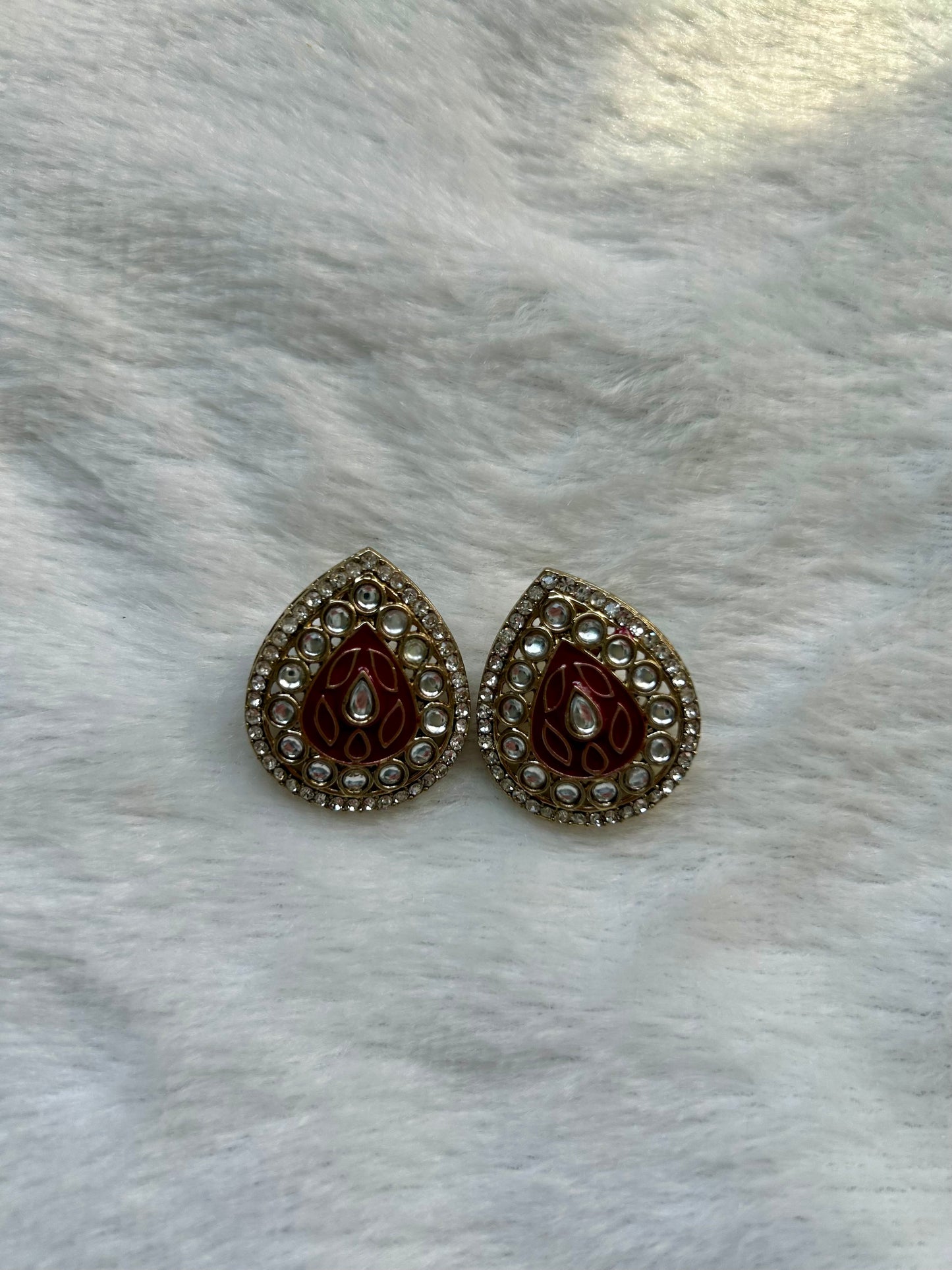 Red Meenakari Kundan Studs