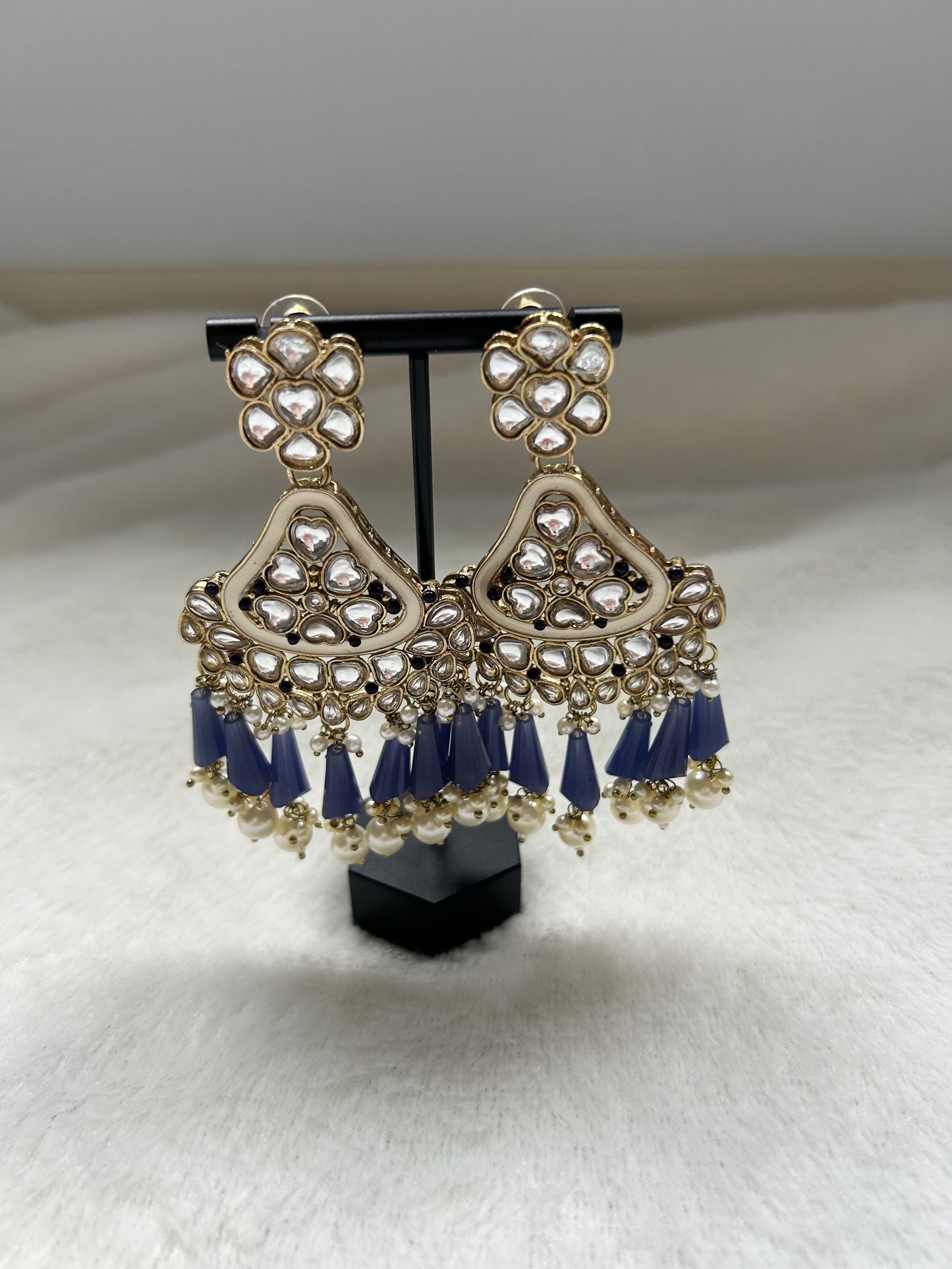 Grey Blue Kundan Earrings