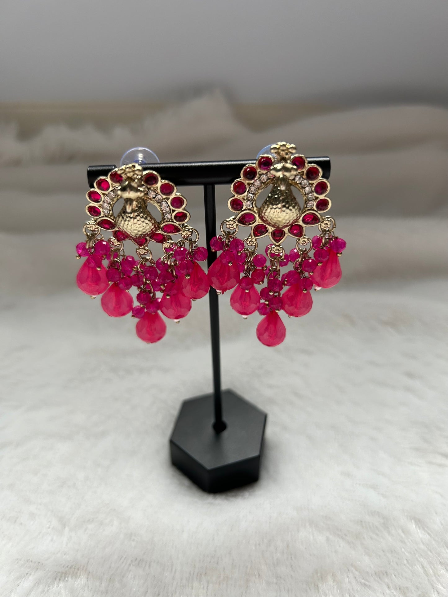 Hot Pink Peacock Earrings