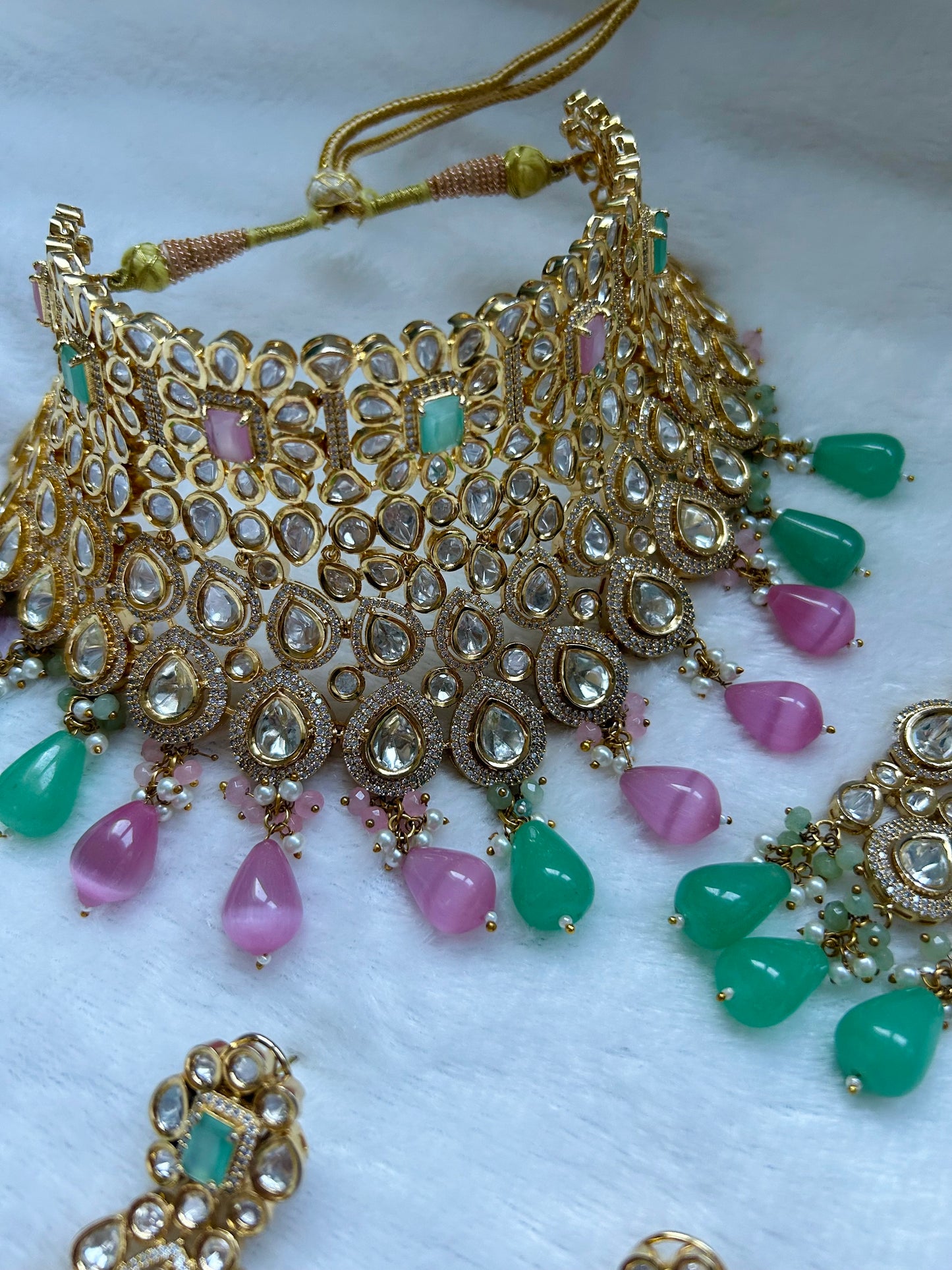 Tyaani Kundan Mint & Pink Bridal Set