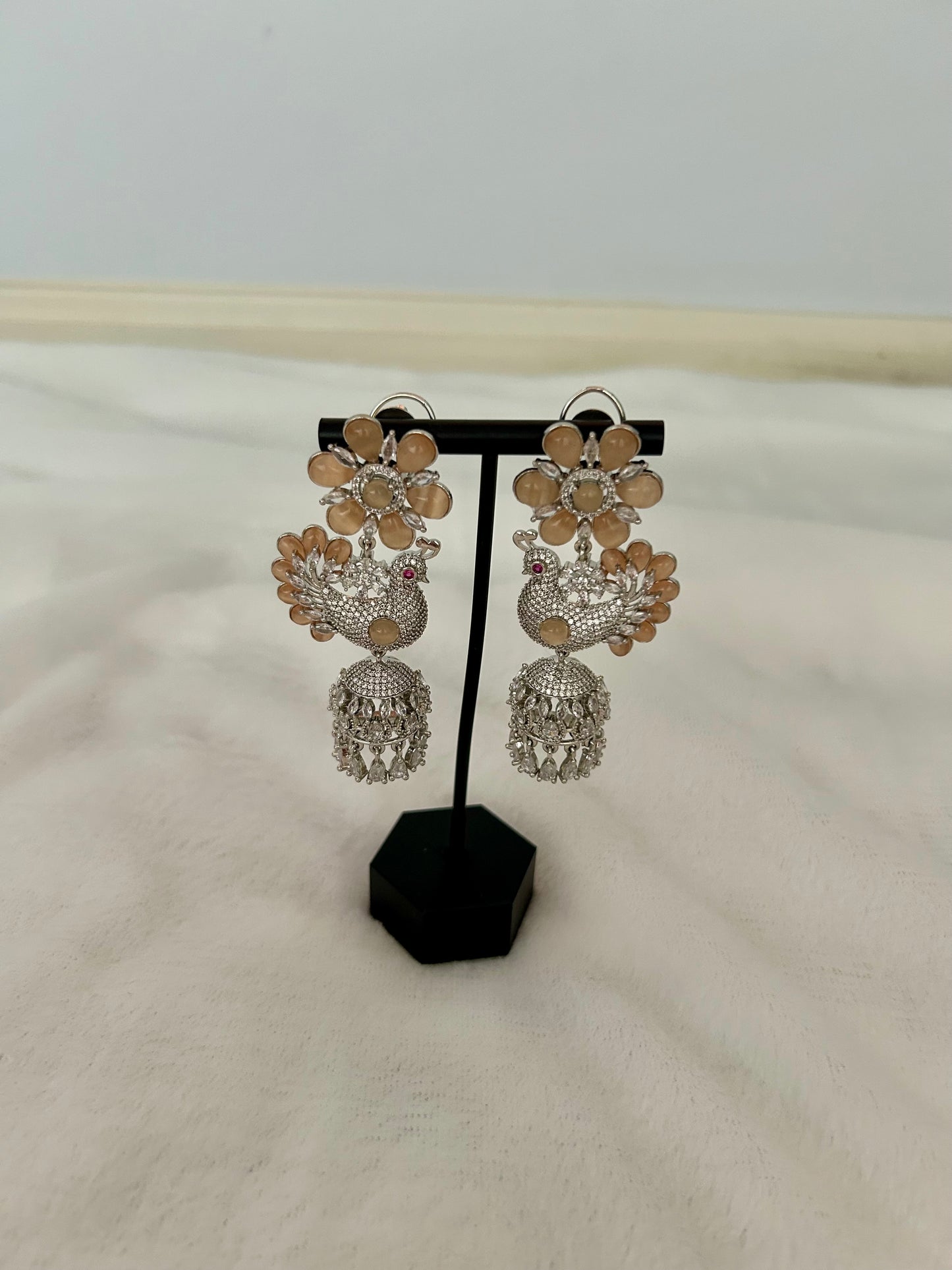 AD Light Pink Jhumki Earrings