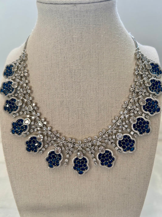AD Royal Blue Flower Choker Set