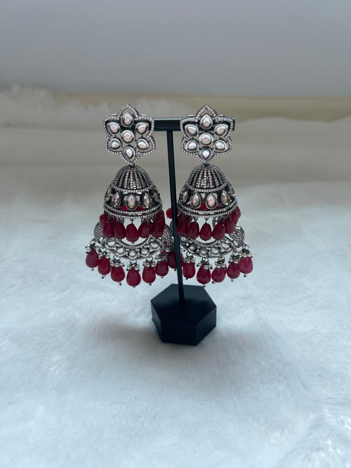 AD & Uncut Kundan Red Jhumki Earrings
