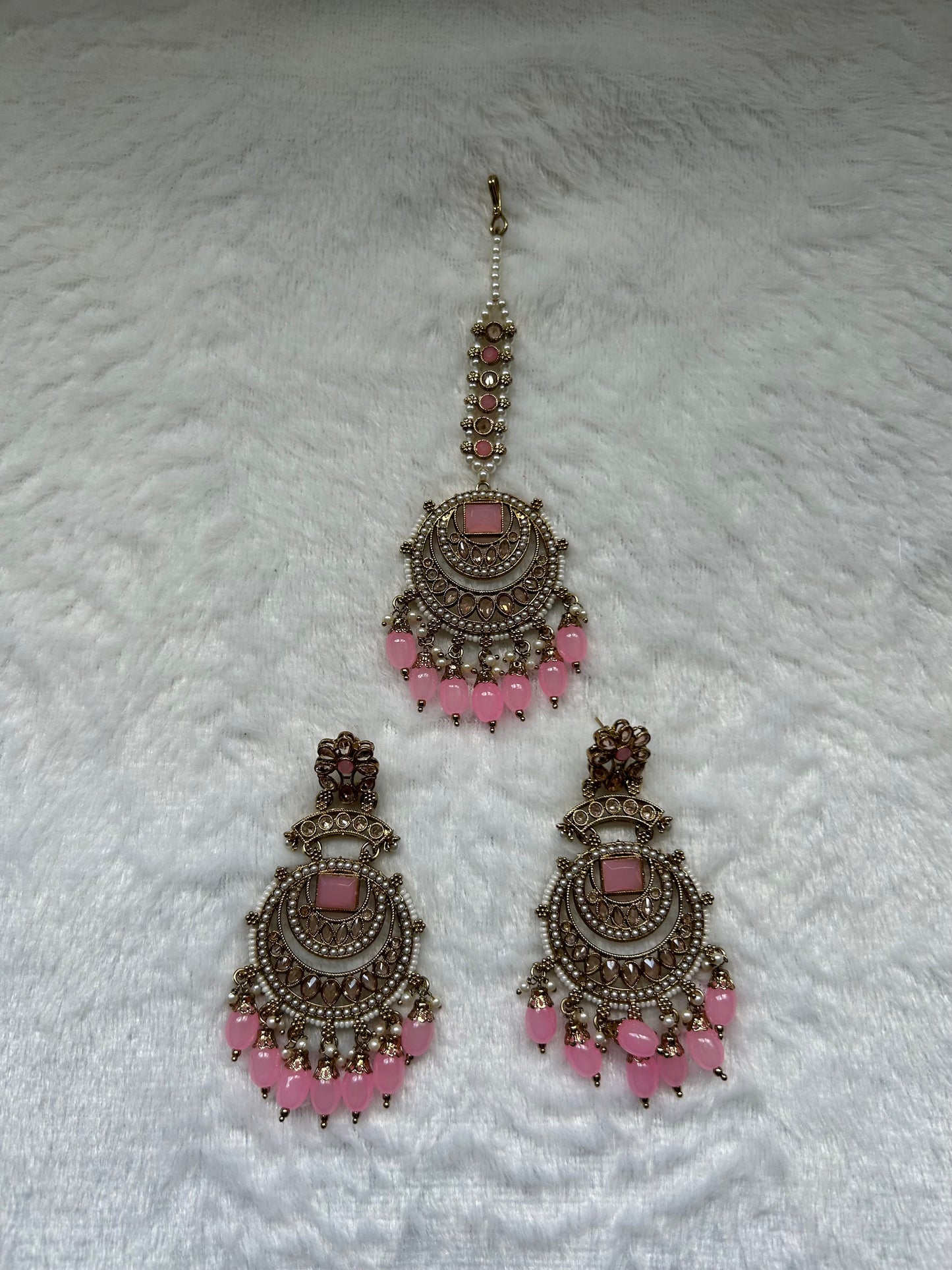 Pink Polki Tikka Set