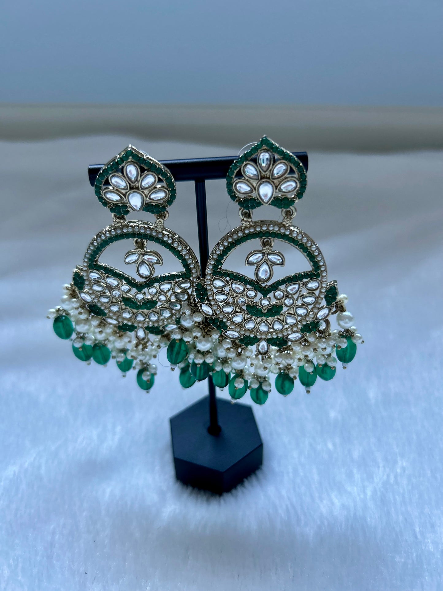 Pakistani Inspired Emerald Green Kundan Earrings