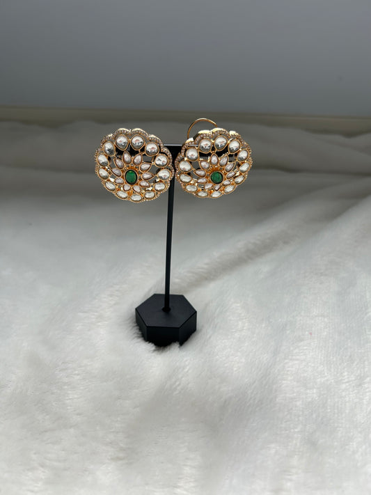 Emerald Green Uncut Kundan Studs
