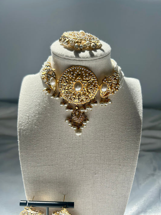 White Jadau Kundan Choker Set