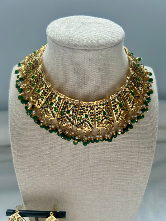 Purple & Green Jadau Kundan Choker Set