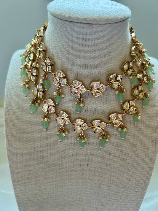 Sea Green Tyaani Kundan 2 Layered Necklace Set