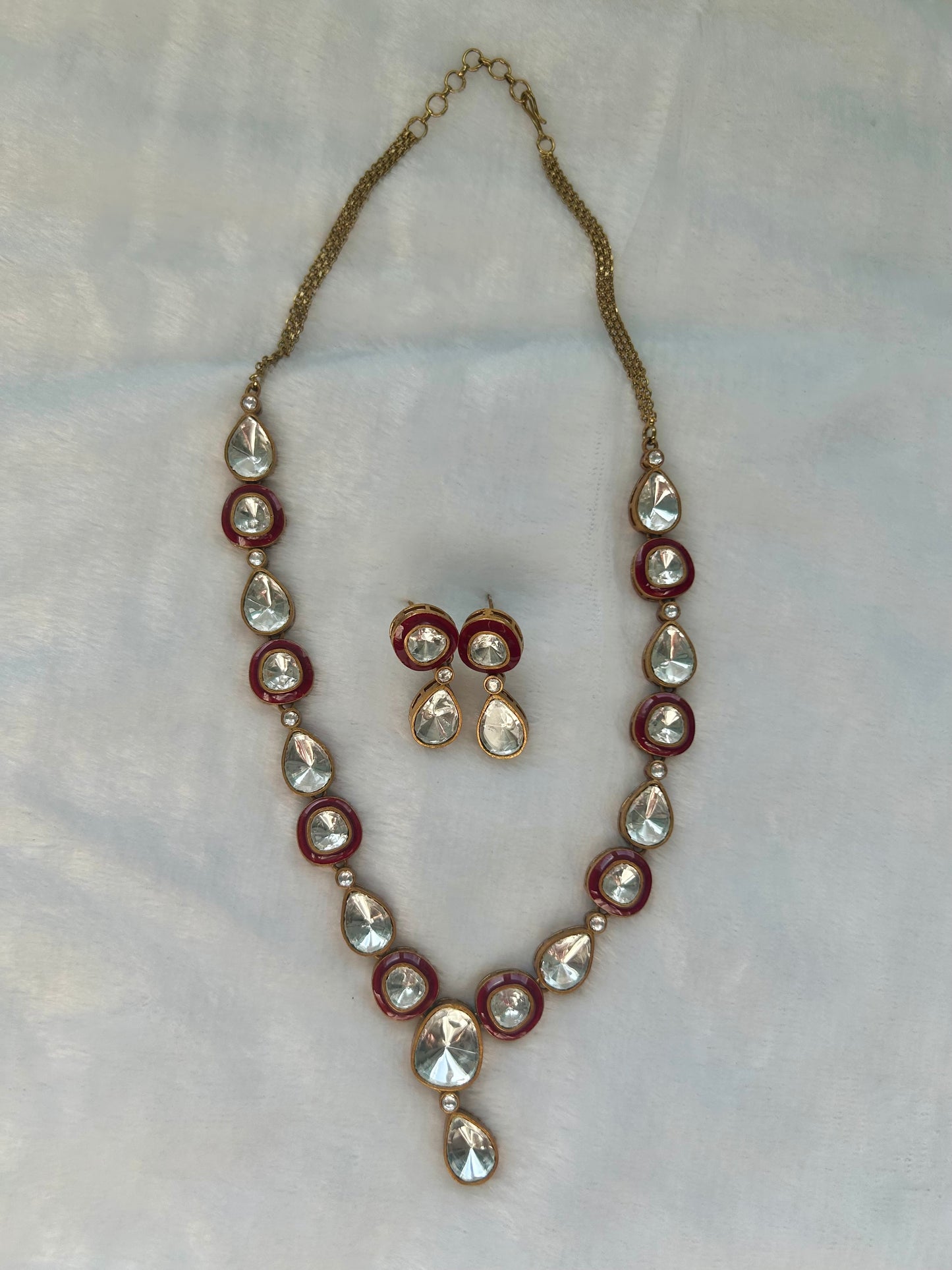 Red Uncut Kundan Necklace Set