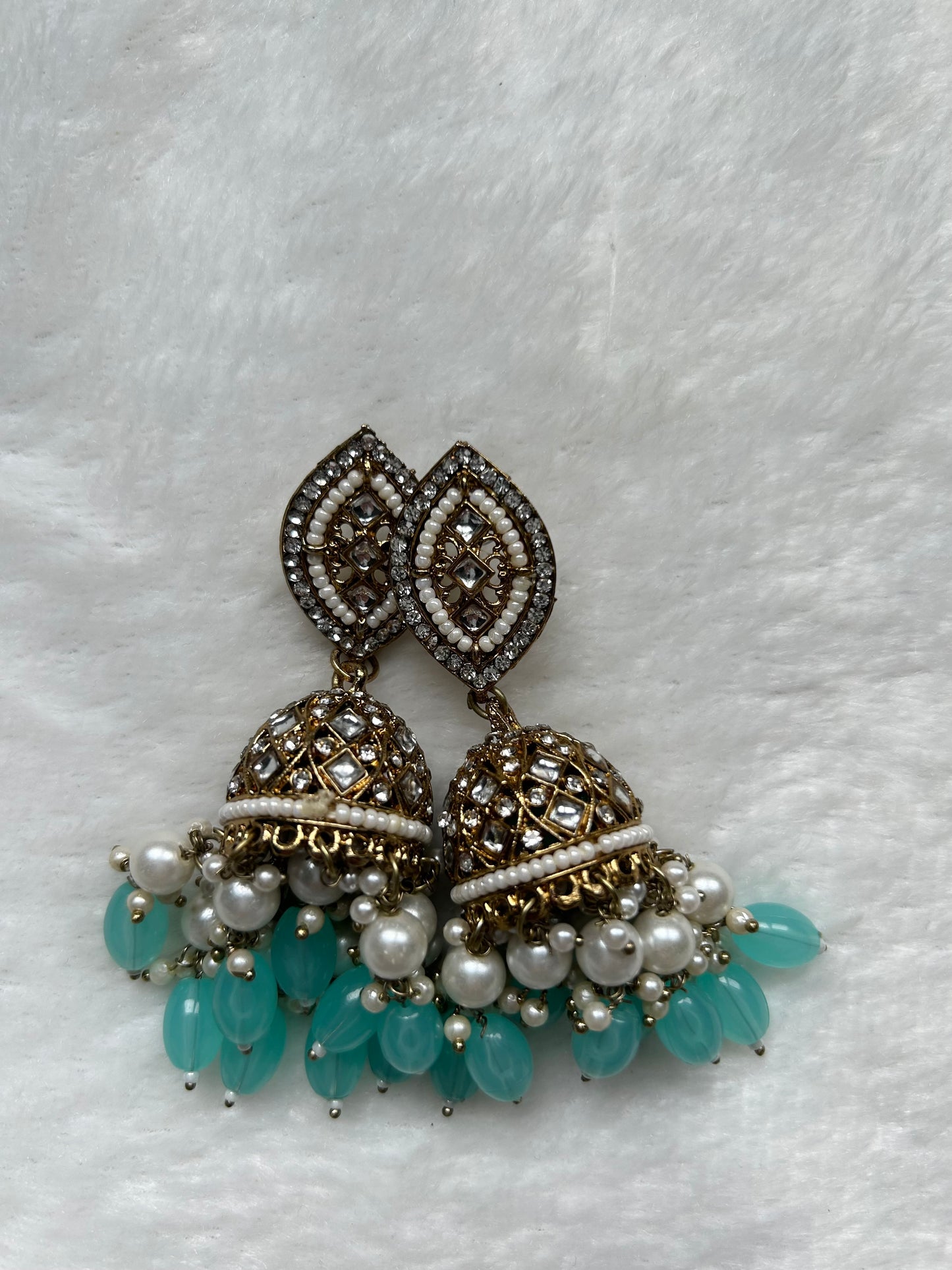 Ferozi Blue Polki Jhumki Earrings