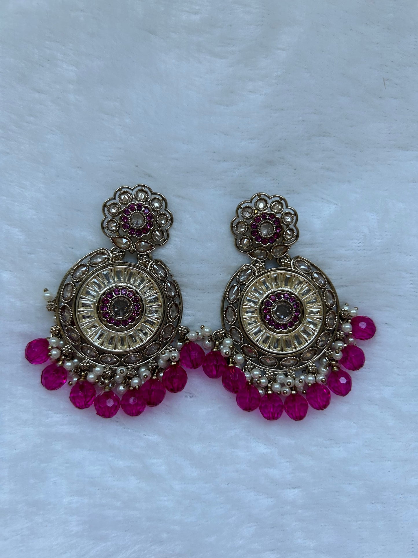 Hot Pink Polki Earrings