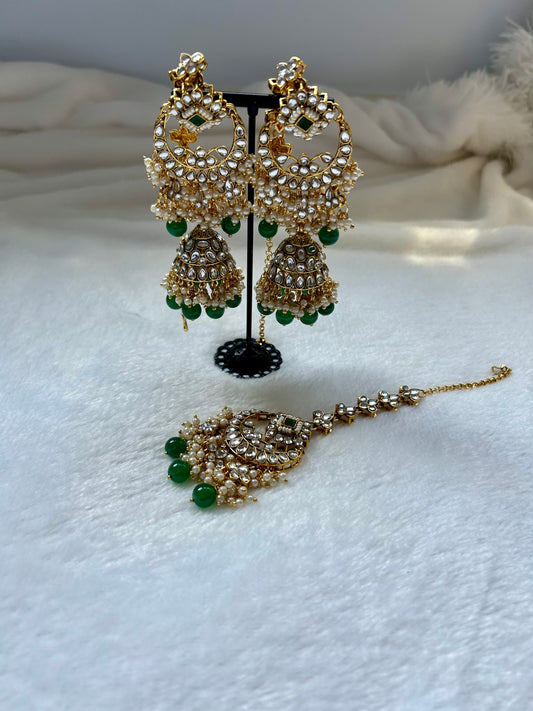 Emerald Green Kundan Tikka Set