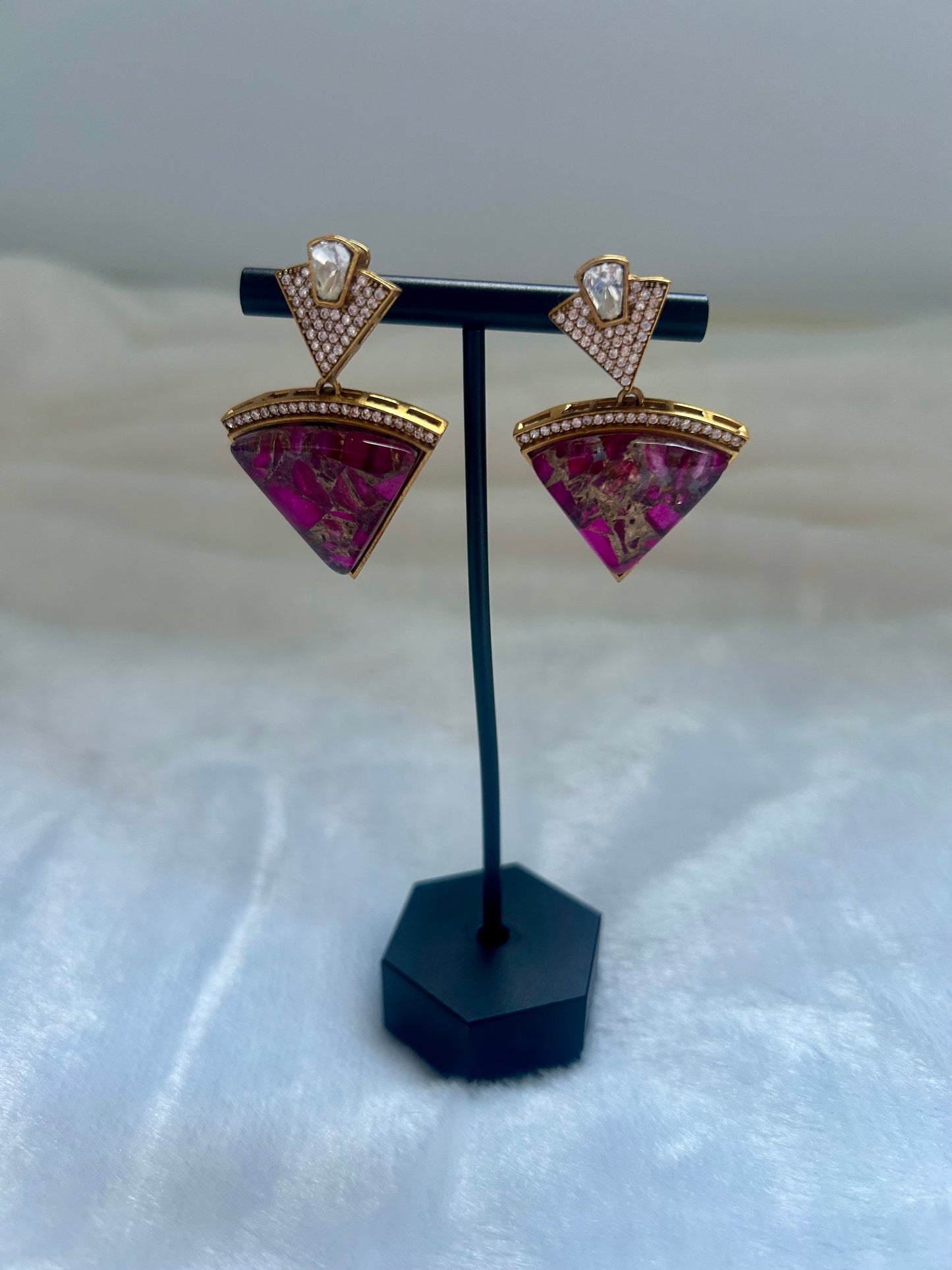 Purple Marble & Moissanite Kundan Earrings