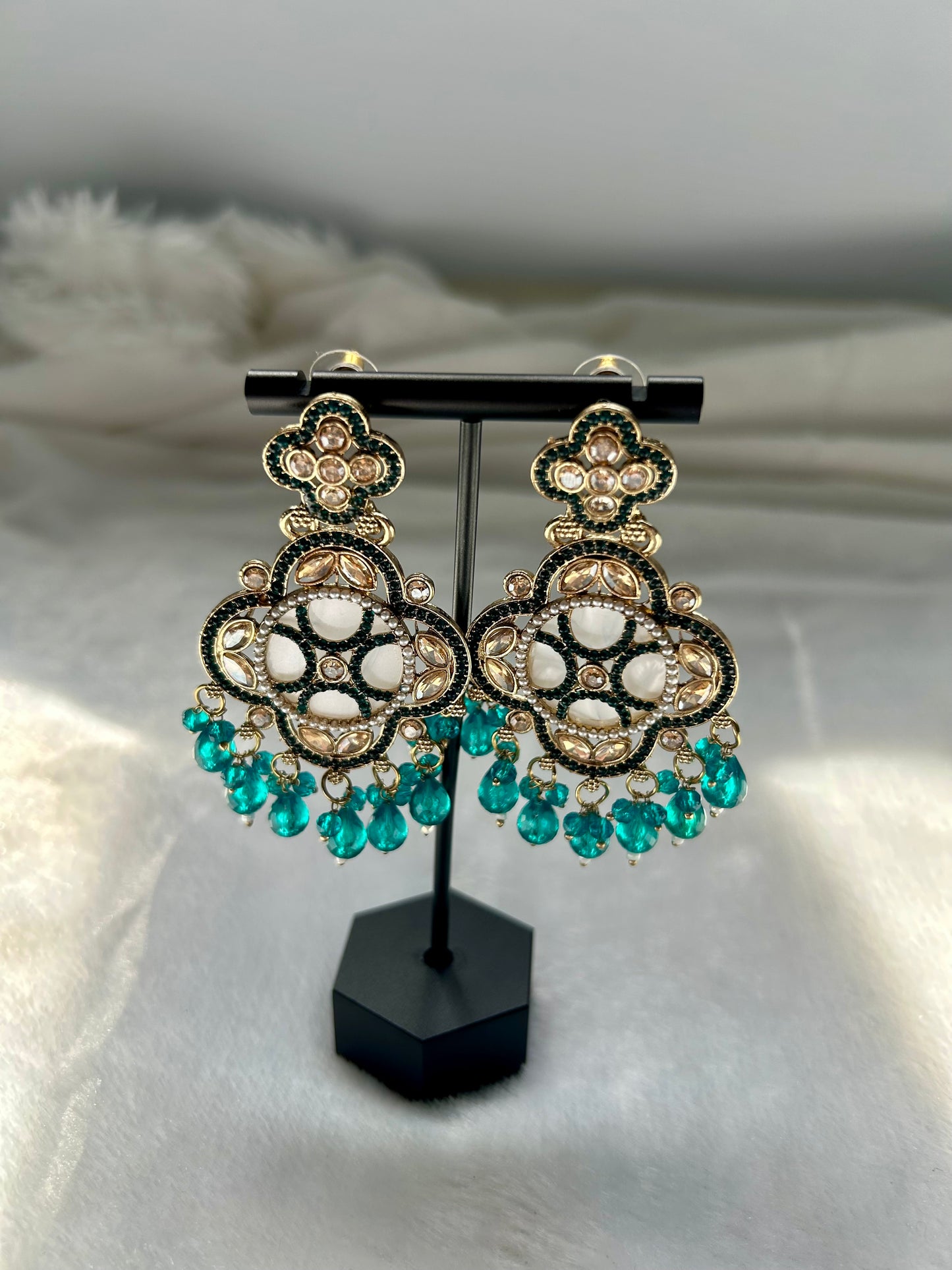 Teal Polki Earrings
