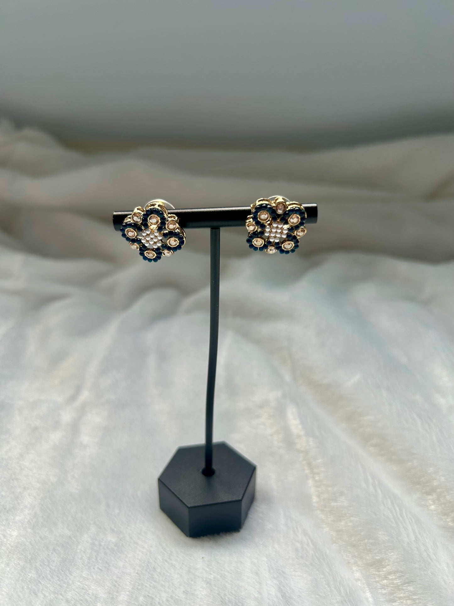 Dark Blue Polki Studs