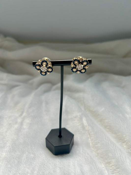 Dark Blue Polki Studs