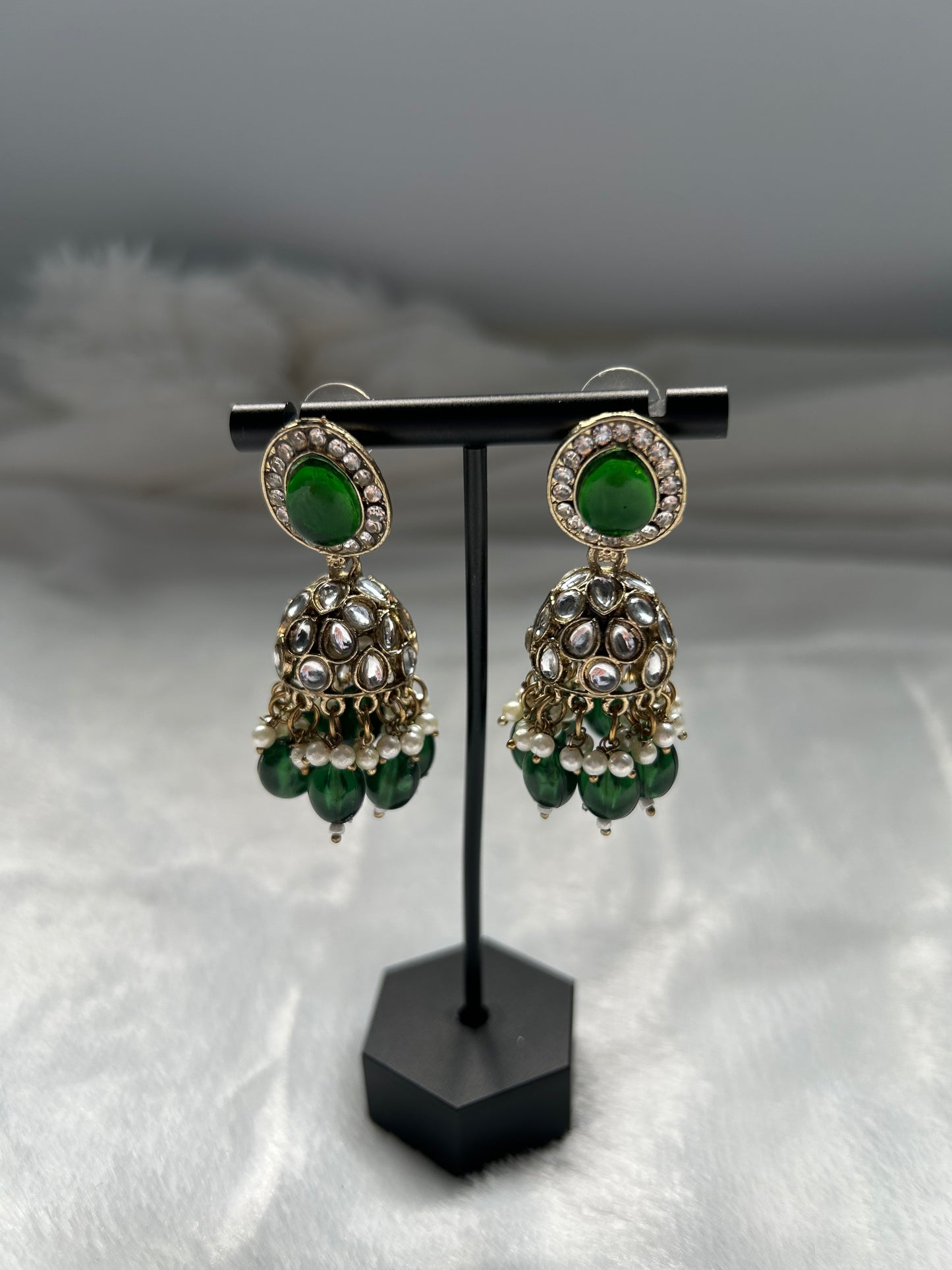 Emerald Green Kundan Jhumki Earrings