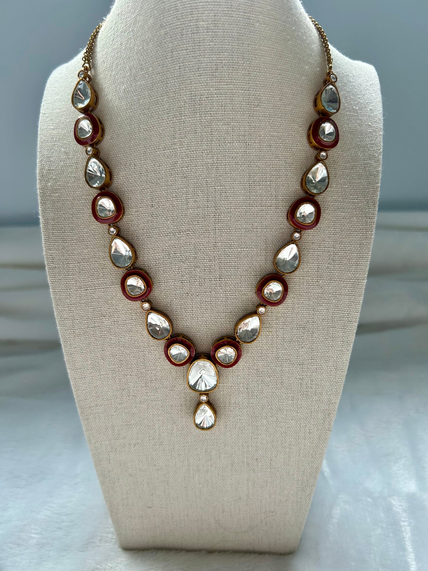 Red Uncut Kundan Necklace Set
