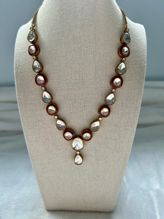 Red Uncut Kundan Necklace Set