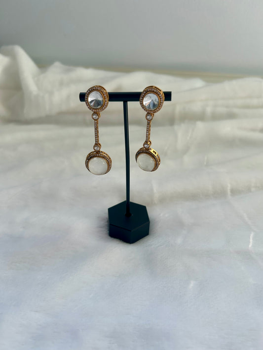 White Moissanite Kundan & Doublet Earrings