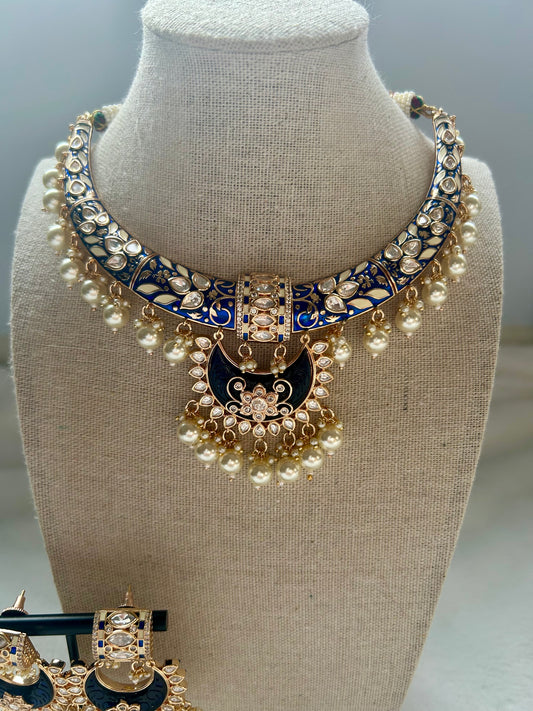 Blue Premium Kundan Hasli Set