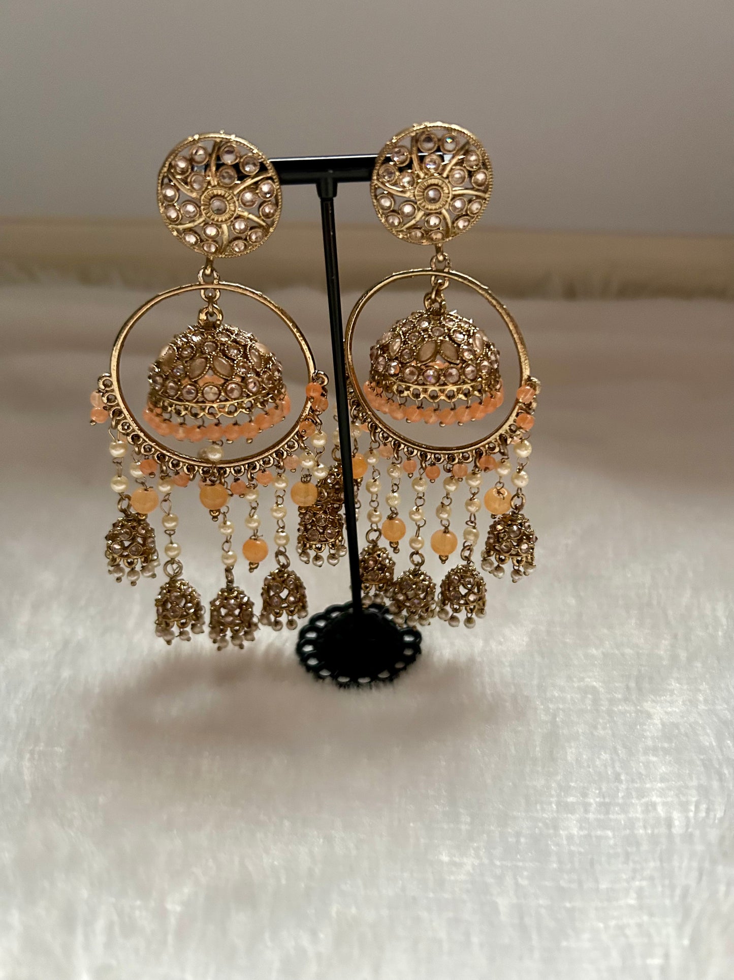 Peach Polki Chandbali Earrings