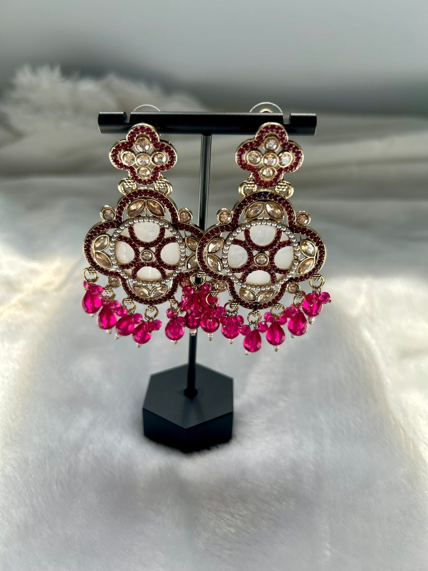 Dark Pink Polki Earrings