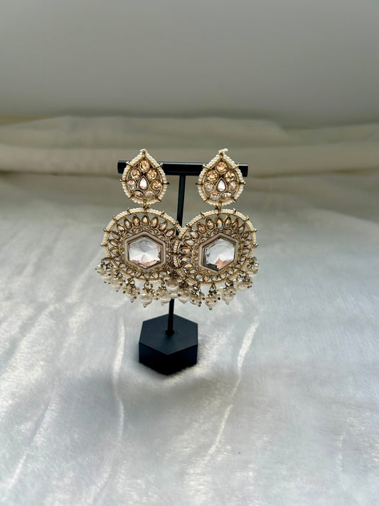 White Kundan Earrings