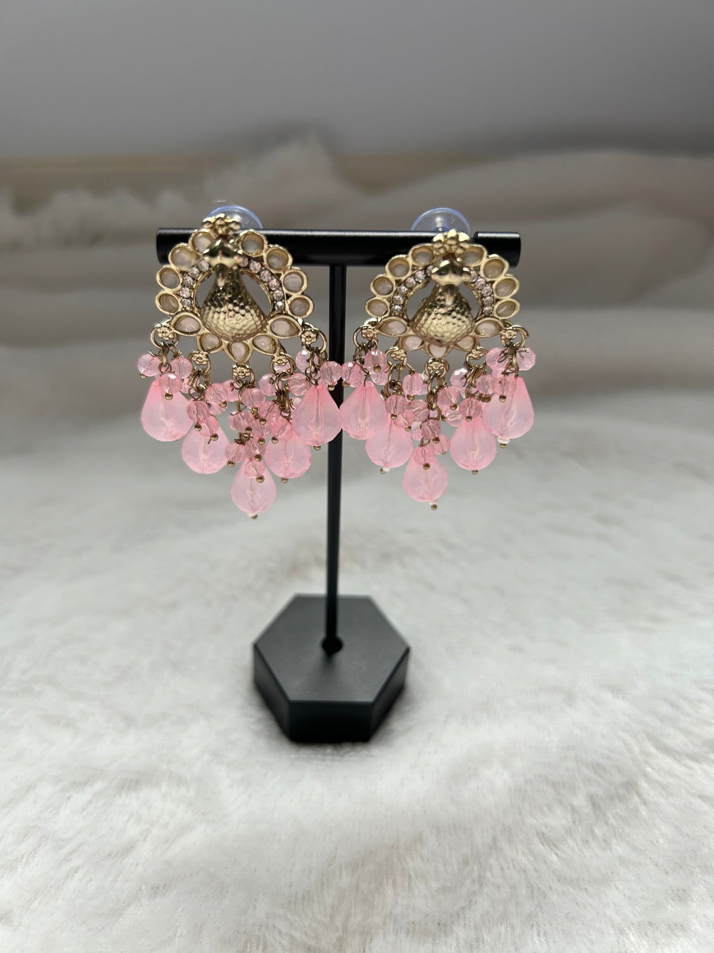 Pink Peacock Earrings