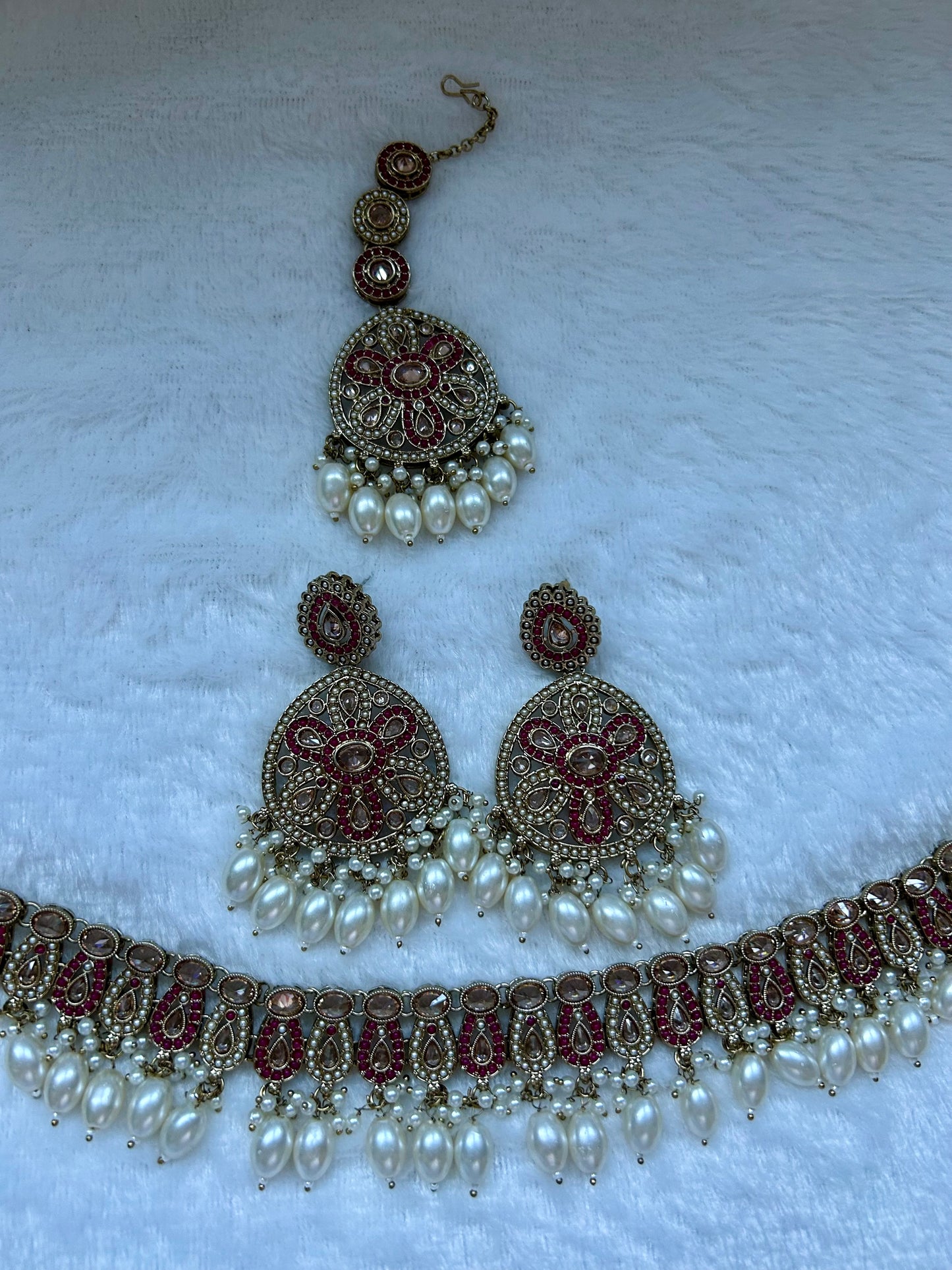 Pakistani Inspired Maroon & White Choker Set