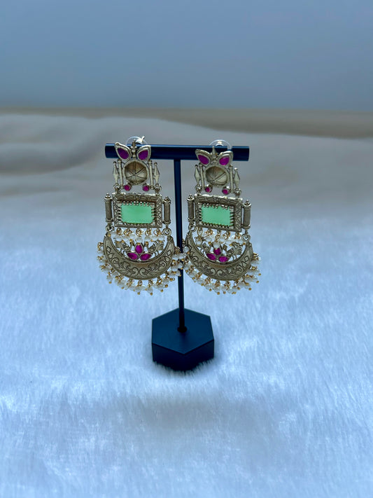 Dual Toned Green & Ruby Earrings