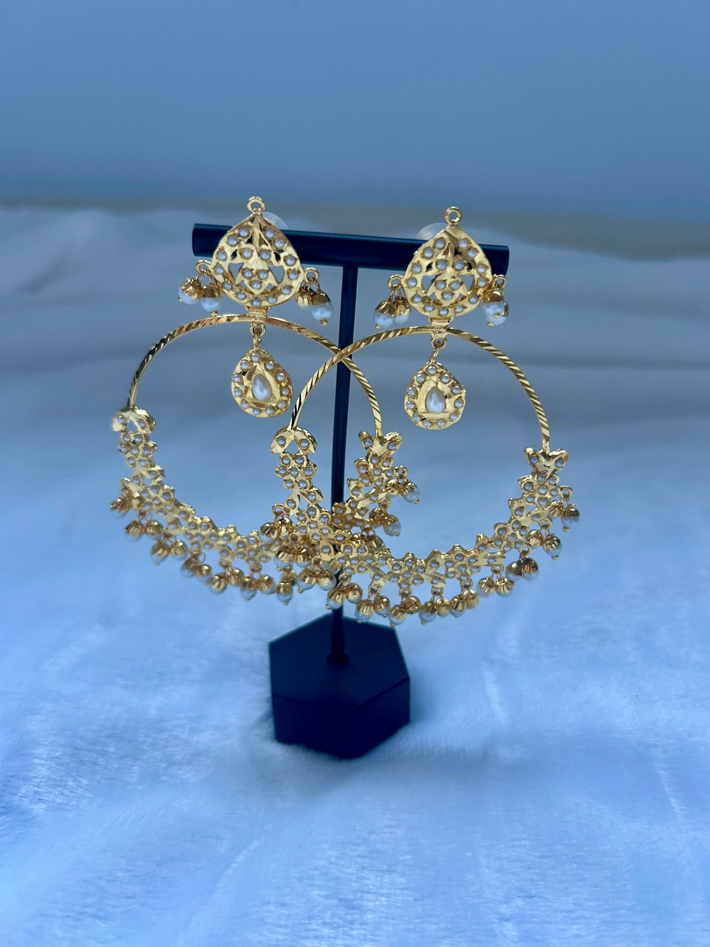 White Jadau Kundan Earrings