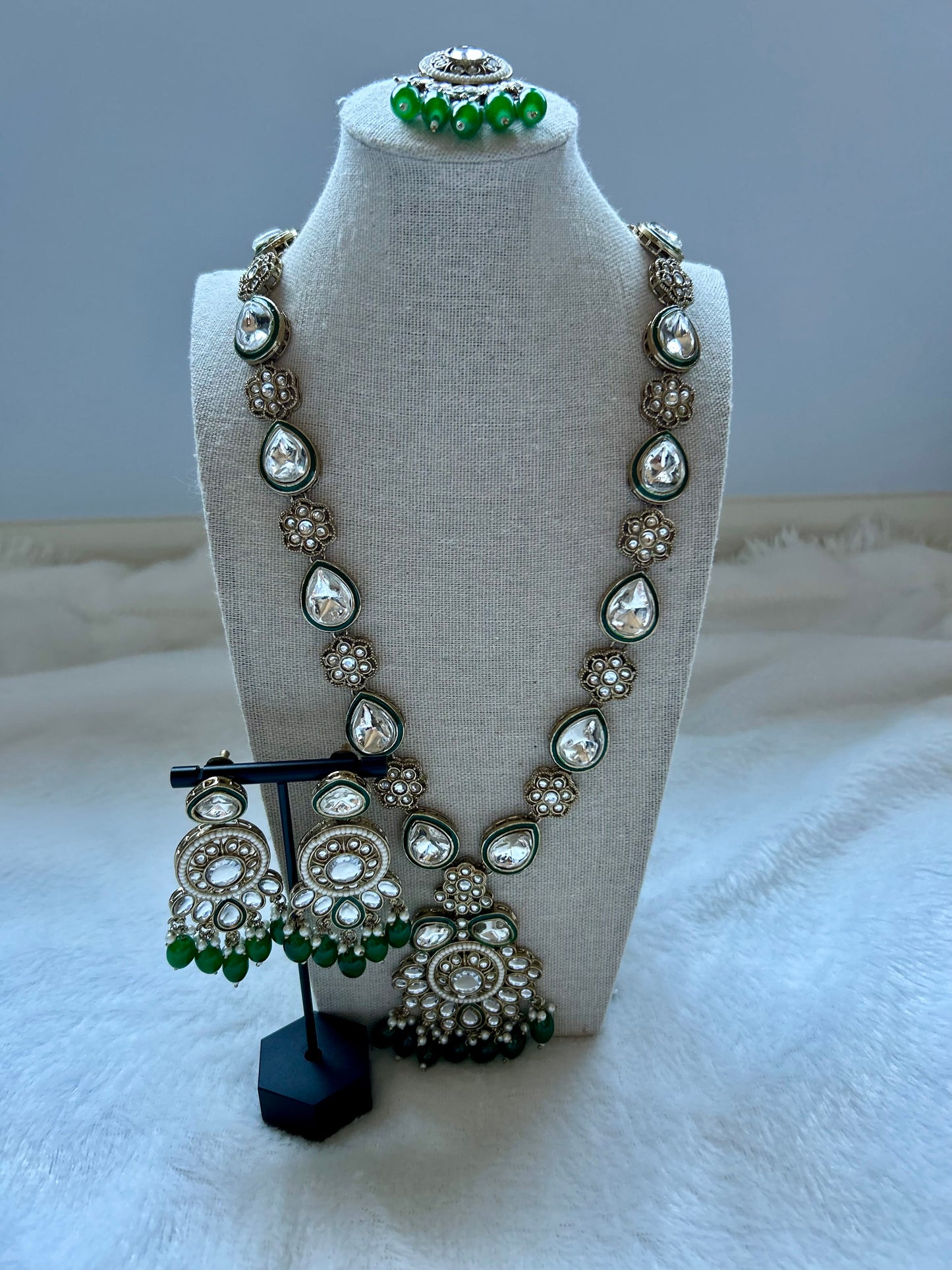 Emerald Green Kundan Necklace Set