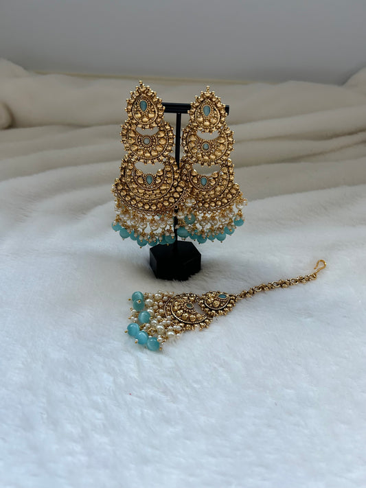 Blue Handcrafted Gold Tikka Set