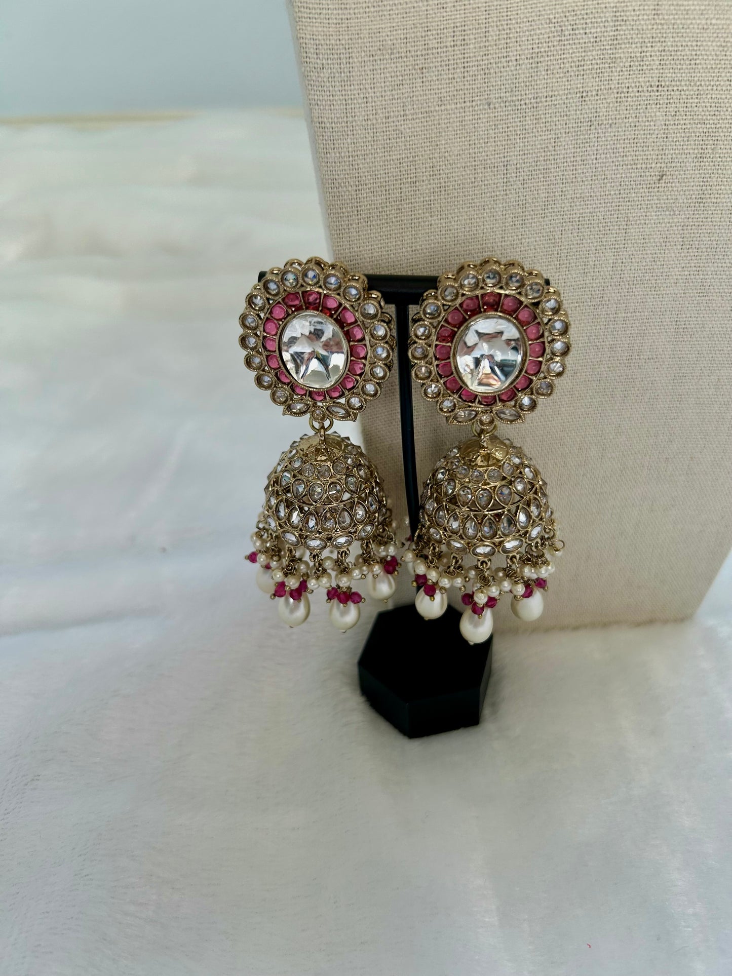 Dark Red/Pink Kundan Choker Tikka Set