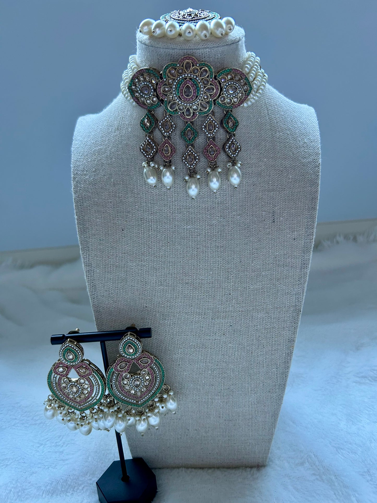 Pakistani Inspired Pink & Mint Choker Set