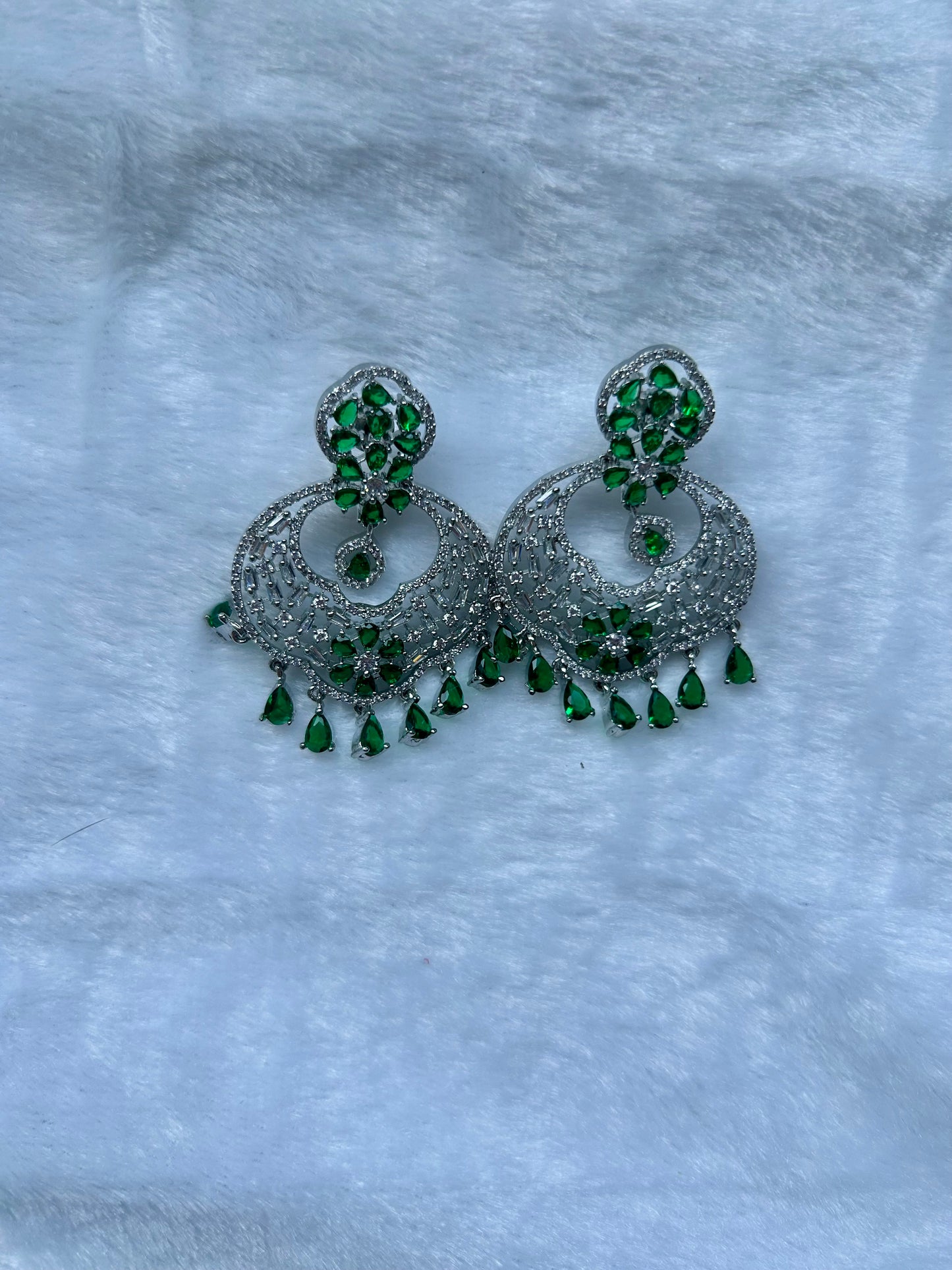 AD Emerald Green Chandbali Earrings